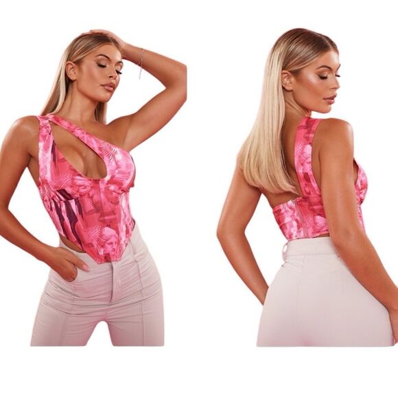 Pretty little thing ONE SHOULDER CUT OUT CORSET top hot pink size 0 - Picture 1 of 12